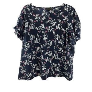 Lane Bryant Ruffle Black Pink Floral Blouse Shirt… - image 1